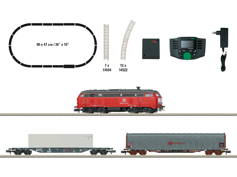 Minitrix Startset Güterzug RP Diesellok BR 218 + Güterwagen + Mobile Station (digital) + Gleisoval 11161